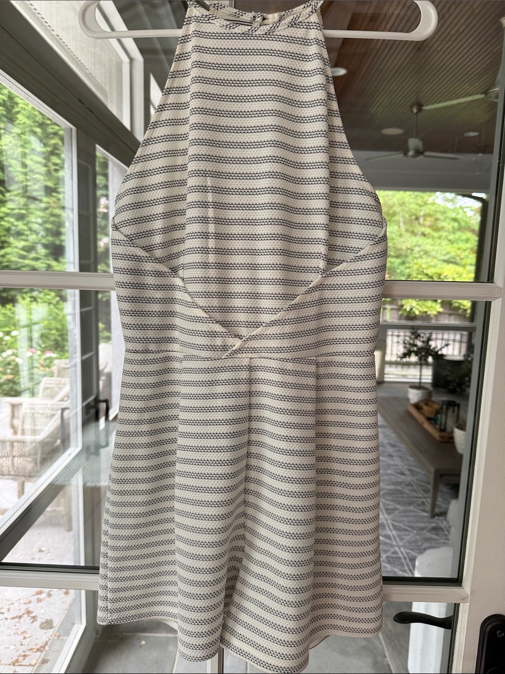 Cream & Navy Striped Halter Romper